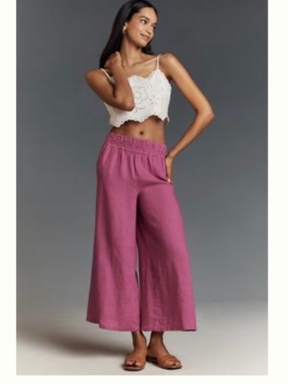 NWT Anthropologie The Somerset Linen Pull-On Pants in Berry Rose